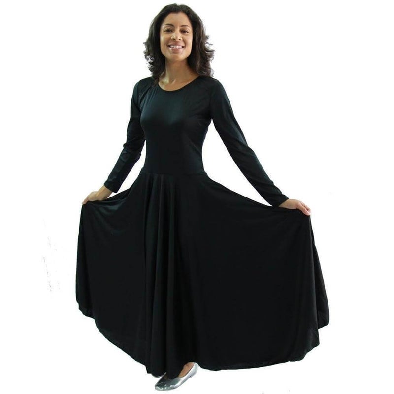 Danzcue Womens Praise Loose Fit Full Length Long Sleeve Dance Dress, Black, Medium - Image 2